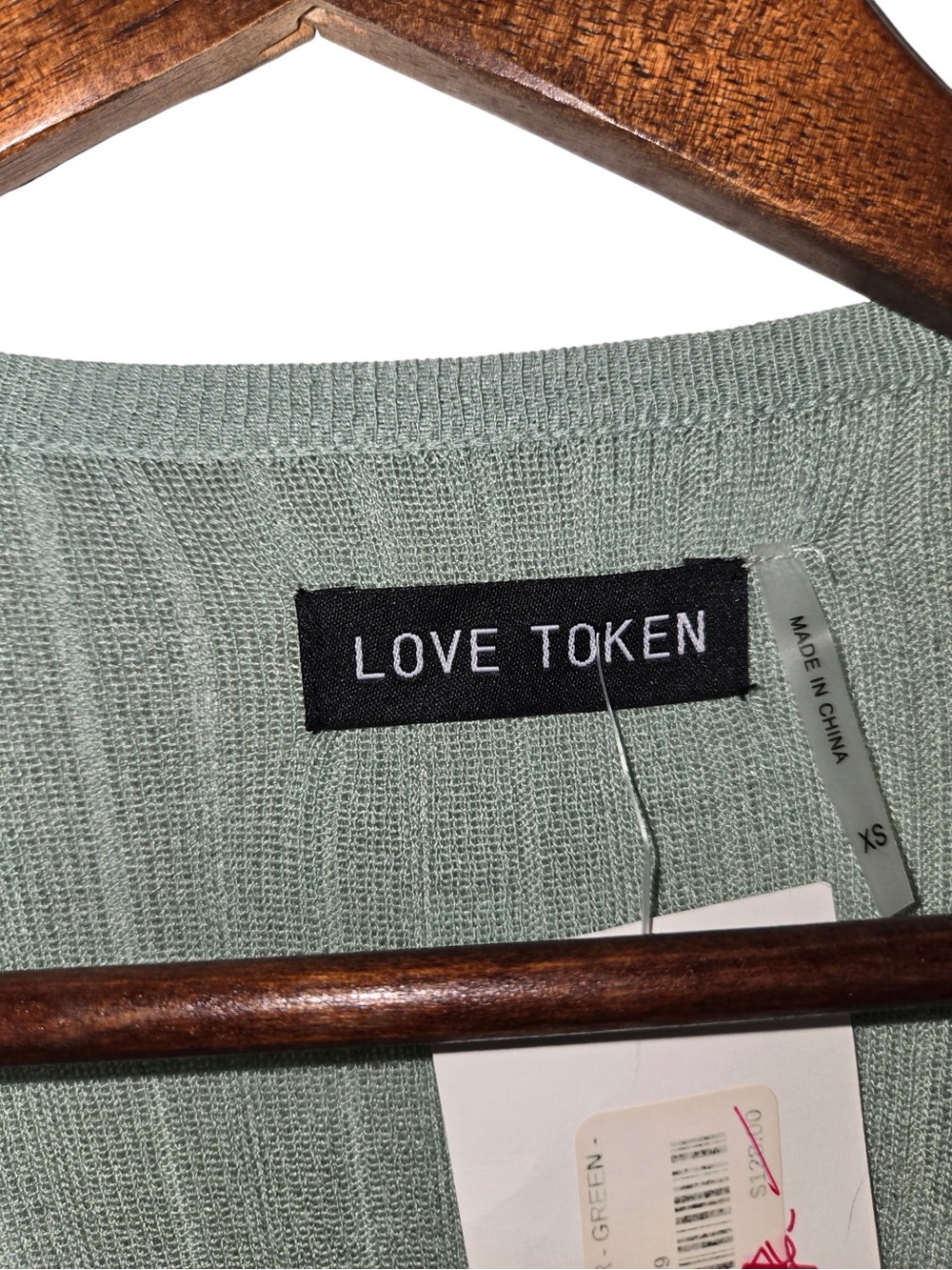 Love Token Sage Green Ribbed Duster Cardigan XS Long Open Front Knit - Picture 7 of 9